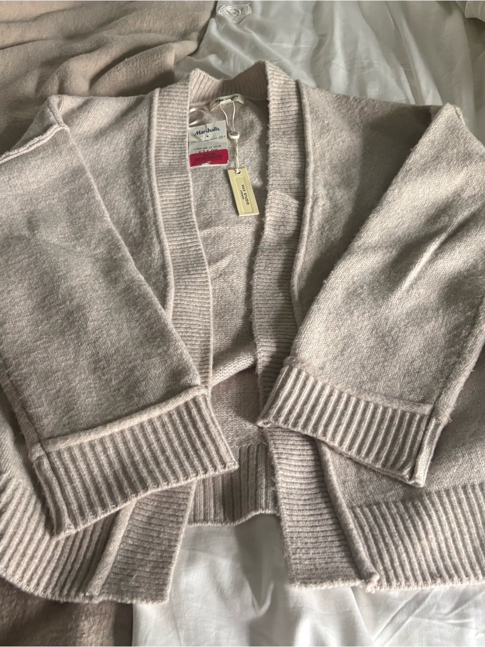 Max Studio Light Cream Open-Front Women's Cardigan